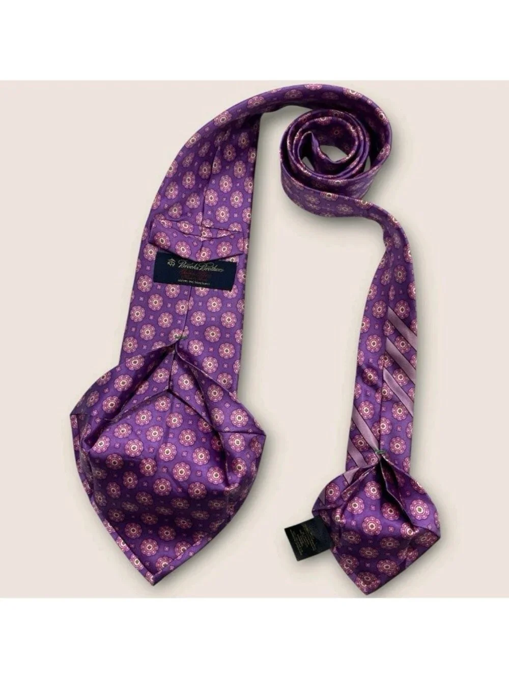 BROOKS BROTHERS GOLDEN FLEECE 7fold Silk Tie USA Purple Pink Floral W:4.2
